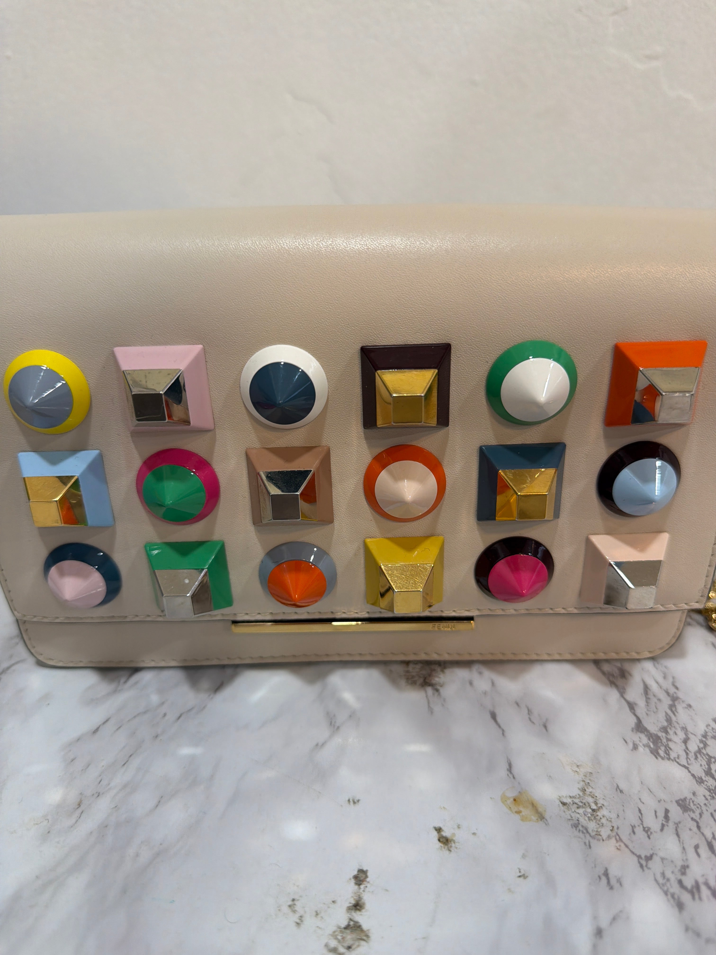 Fendi studded Vitello wallet on chain