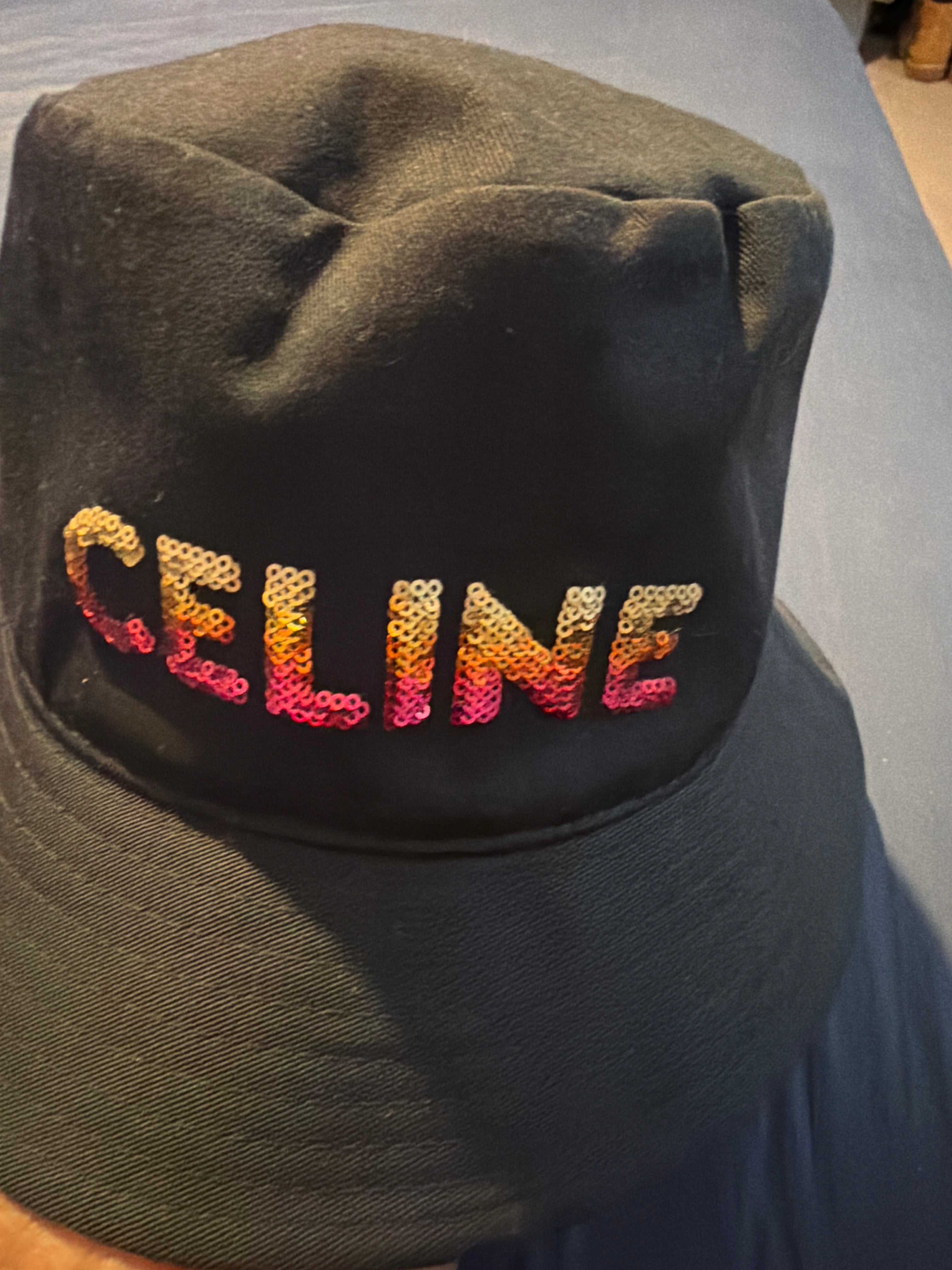 Celine bucket hat w/sequin letters
